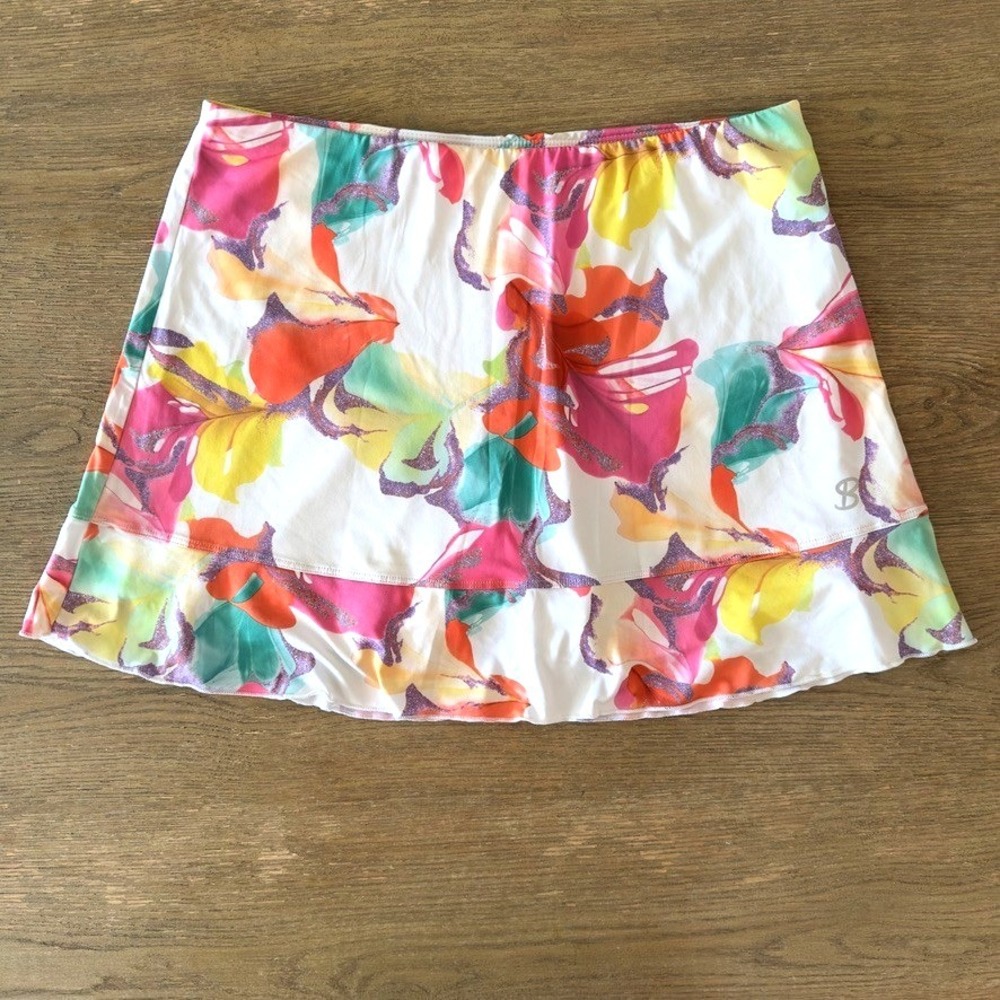 Sofibella Women's UV Floral Print Skort-Ruffle Sporty Skirt-Tennis Pickleball-Lg